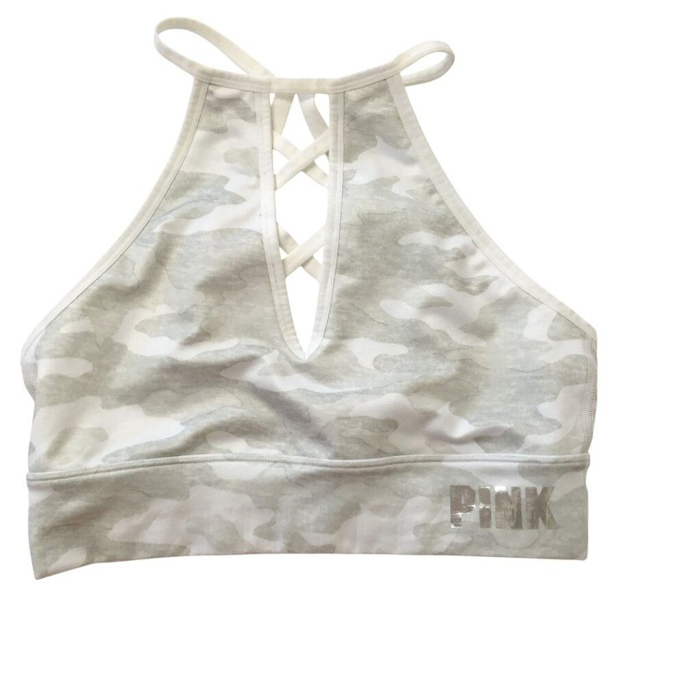 VICTORIA'S SECRET PINK Women Camo Strappy Bralette Cool & Comfy Halter Bra M
